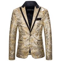 ZZOOI LUCLESAM Men Sequined Blazer Fashion Party Shine Pierced Collar One Button Suit Jacket Stage Performance Costumes Disco