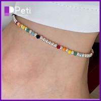 PETI JEWELLERY ลูกปัดหลากสี สร้อยข้อเท้าโซ่ อีลาสติก สง่างามเรียบหรู ห่วงโซ่เท้า สำหรับผู้หญิง เครื่องประดับอัญมณีอัญมณี วันหยุดวันหยุดพักผ่อน