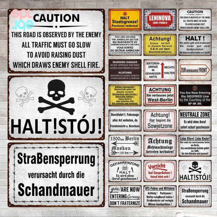 Halt Metal Sign German Achtung Warning Signs Hazardous Area Warning