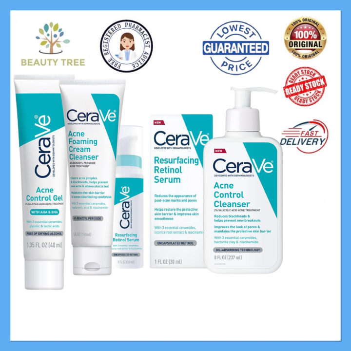CeraVe Resurfacing Retinol Serum for Acne Marks / Acne Control Gel / Acne Control Cleanser
