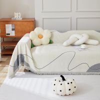 【jw】☾  Malha Lance Cobertor De Toalha Com Borla Sofa Cover Arte Moderna Decoração Seccional Cama