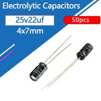 50pcs 25V22uf 4x7mm Aluminum Electrolytic Capacitor 25v 22uf 22uf25v 25v22mf 22mf25v 25v22MFD 25wv 25vdc Electrical Circuitry Parts