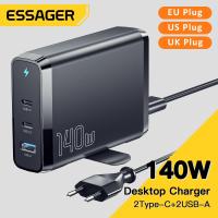 Essager 140W เครื่องชาร์จ GaN USB ชนิด C เครื่องชาร์จตั้งโต๊ะ100W ชาร์จเร็ว PD3.0 QC4.0แท่นชาร์จเร็วสำหรับ MacBook Samsung แล็ปท็อป iPhone เครื่องชาร์จติดผนัง