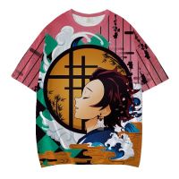 NEW 2d Anime Short Sleeved T-shirt Tanjirou Nezuko Summer Mens Casual Round Neck