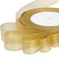 【hot】！ 25Yards/Roll Wedding Wrapping satin Bow for Crafts Gold onion Glitter Organza Decoration