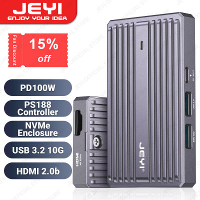 แท่นวางมือถือ JEYI USB C 10G พร้อม M.2 NVMe SSD PS188 5 In 1 USB 3.2ฮับ3.0รองรับ PD 100W HDMI 2.1b 4K 60Hz