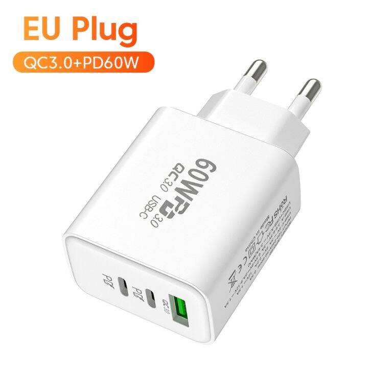 ที่ชาร์จ-usb-type-c-60w-ชาร์จเร็ว3-0โทรศัพท์มือถือ3พอร์ตอะแดปเตอร์ชาร์จในรถยนต์-pd-เร็วติดผนังสำหรับ-f3-14-13-poco