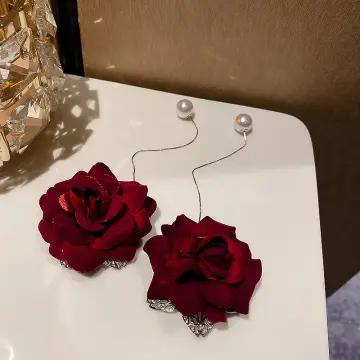 Red Coral Roses Earrings Gold | Jovon Venice