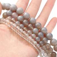 4/6/8/10/12มม. หินธรรมชาติ BeadsGray Agate หลวมรอบลูกปัดสำหรับเครื่องประดับทำ DIY สร้อยข้อมือสร้อยคอต่างหูเครื่องประดับอุปกรณ์เสริมประมาณ15 /Strand (38ซม.)