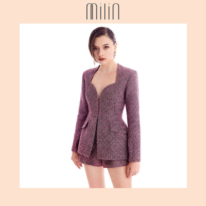 milin-collarless-peplum-tweed-jacket-เสื้อแจ็คเก็ตเพบพลัมทวีตเข้ารูป-juneval-jacket