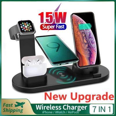 7 in 1 Fast Wireless Charger 15W For iPhone 14 13 12 X XR Watch Wireless Chargers for Samsung Galaxy Xiaomi Huawei Fast Charging