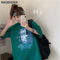 MAOZHUXIA Etter เสื้อยืดแขนสั้นพิมพ์ลาย