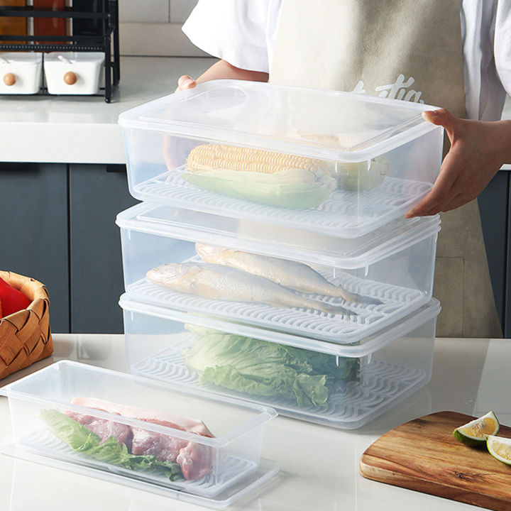 กล่องเก็บอาหารแช่แข็งพร้อมฝาปิด-ถาดและฝาปิดสำหรับจัดระเบียบตู้เย็นกล่องใส่ผักผลไม้อุปกรณ์สำหรับห้องครัว