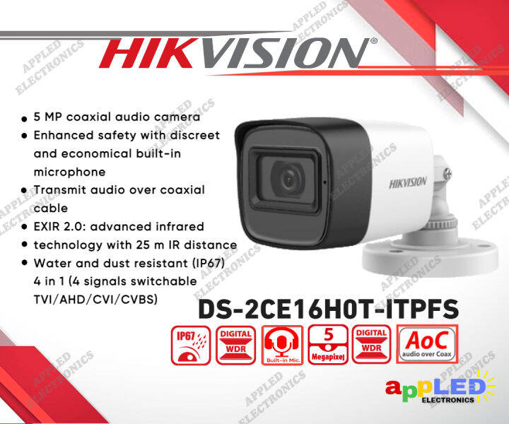 Hikvision DS-2CE16H0T-ITPFS 5MP Audio Bullet Analog Infrared CCTV ...