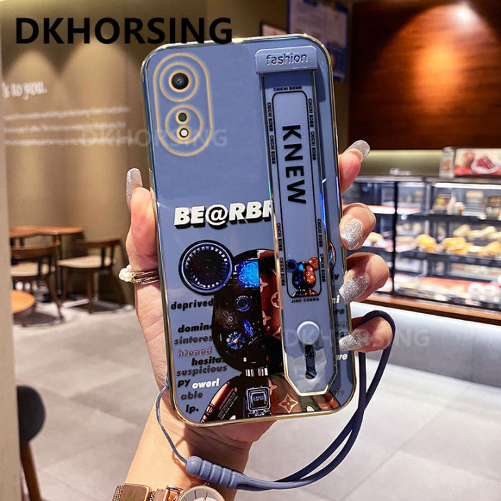 dkhorsing-เคสโทรศัพท์ใหม่สำหรับ-a98-oppo-a78-a77-a77s-a57-a96-a76-a17-a17k-a16k-a16ลายหมีน่ารักชุบปลอกอ่อน-oppoa98-5กรัมพร้อมที่ถือสายรัดข้อมือ-สายคล้องมือ