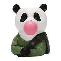 Resin Cartoon Panda Head Vase Flower Pot Blowing Bubbles Gum Kids Room Decor Simulation Animal Creative Crafts Ornaments