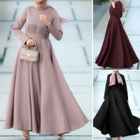 （A Simple）✲✹☇ ZANZEA Women Elegant Long Sleeve O-Neck Solid Hem Maxi Dress