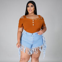 Plus Size 4xl 5xl Tassel Casual Vintage Shorts Women Elastic High Waist Short Summer Streetwear Neon Yellow Biker Shorts 2021