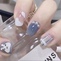 [COD] patch stripe gray purple gradient pearl bunny net red fake nail finished product wearing practice piece