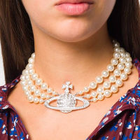 Three Layers High Gloss Pearl Rhinestone Stone Necklace Clavicle Chain Retro Necklace Bridal Wedding Jewelry Accessories Gift