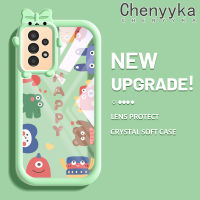 เคส Chenyyka สำหรับ Samsung A13 5G เคส A04s ลายการ์ตูนแฮปปี้มอนสเตอร์น้อยรูปโบว์นิ่มกันกระแทกทนทานต่อการขีดข่วนเคสโทรศัพท์ TPU ใสสำหรับปกป้องเลนส์กล้องซิลิกาเจล