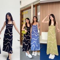 Chuuchop_พร้อมส่ง(C7663)  ?? WAVEY dress เดรสยาวสายเดี่ยวลายกราฟฟิค มี3สี