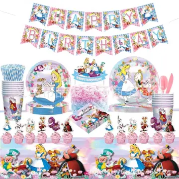 Alice In Wonderland Party Decorations Set Latex Balloons Banners Cake  Topper Girls Birthday Alice Tea Happy