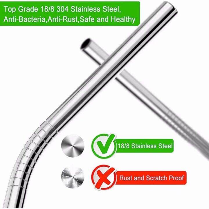 4pcs-silver-12mm-reusable-metal-straws-with-2-brush-304-stainless-steel-straws-set-bar-drinking-bent-straw-large-caliber