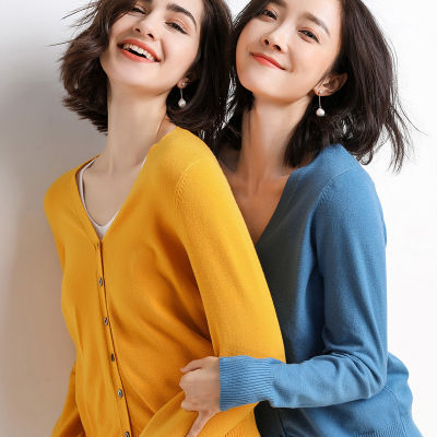 Quality 2023 Autumn OL Temperament Korean Style Womens Cardigan Long Sleeve V-Neck Straight Sweater 2023