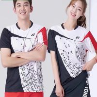 Yonex ชุดออกกำลังกายแขนสั้นสำหรับทั้งหญิงและชายแขนสั้นแบบกลุ่ม,เสื้อผ้าแข่งกีฬาแขนสั้นแห้งเร็วชุดกีฬาแบดมินตันใหม่สำหรับฤดูร้อน