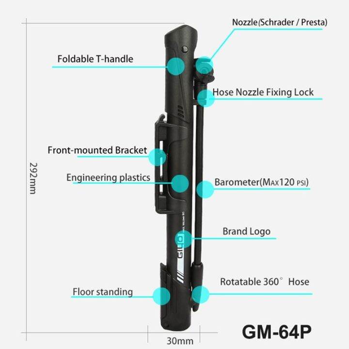 giyo-140psi-mtb-tyre-inflator-road-bike-cycling-hand-pump-120psi-schrader-presta-bicycle-tire-pump-mini-floor-standing-inflator