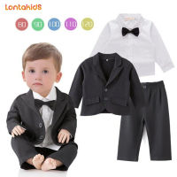 lontakids เด็กทารกชุดสุภาพบุรุษสุภาพบุรุษเสื้อ + เสื้อBowtie + กางเกงเสื้อผ้าTuxedoงานแต่งงานชุดสูทสีดำสวมใส่อย่างเป็นทางการชุด