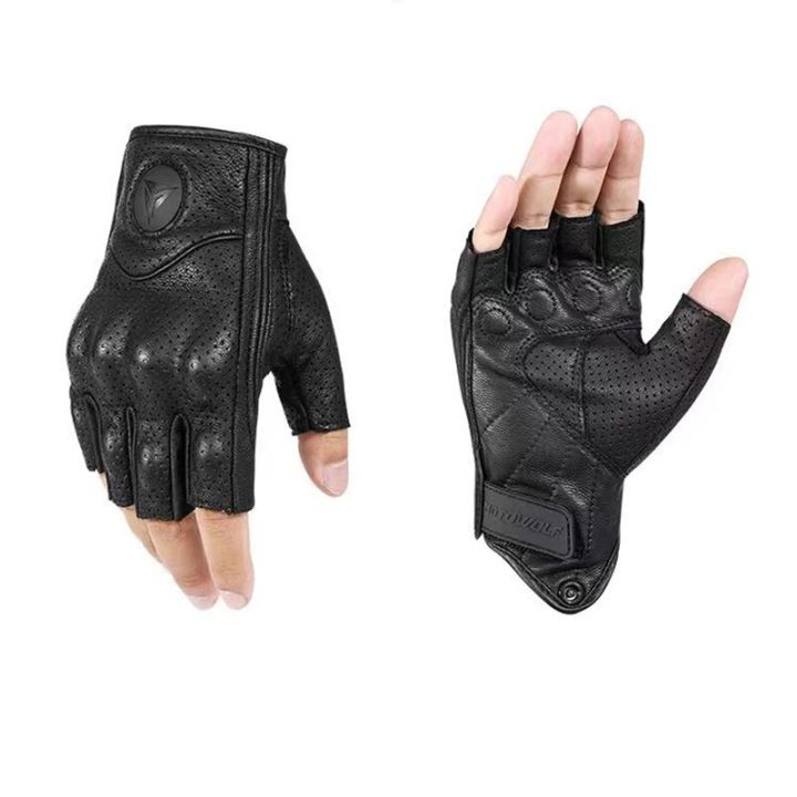 อุปกรณ์ถุงมือครึ่งนิ้วมอเตอร์ไซค์สำหรับฤดูร้อนหนังแพะครึ่งนิ้วถุงมือขับรถวิบาก-gant-moto-guantes-moto-verano