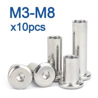 10pcs/lot M3 M4 M5 M6 M8 Stainless Steel Flat Hex Hexagon Socket Head Furniture Rivet Connector Insert Joint Sleeve Cap Nut