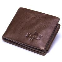 2023 NEW Toptem Contact S Genuine Crazy Horse Leather Men Wallets Vintage Trifold Wallet Zip Coin Pocket Purse Cowhide Leather Wallet For Mens