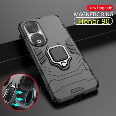 เกราะกันกระแทกเคสสำหรับ Honor 90 Pro 5G เคสแข็งพวงกุญแจรถฝาหลังเคสตั้งโทรศัพท์สำหรับ Honor90Pro Honor90สีดำเคสแข็ง