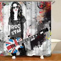 Modern Grunge Graffiti Girl on Wall Art Bath Curtains Shower Curtain Set for Bathroom Fashion Sexy Woman Brick Drawing Rug Decor