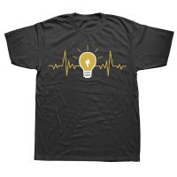 Electrician Heartbeat Light Bulb T Shirts Short Sleeved Electric Engineer Power T shirt Printed Tee Cotton Slim Fit Tshirt XS-6XL