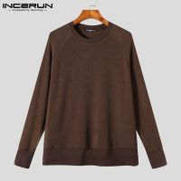 Incerun เสื้อกันหนาวคอกลมแขนยาวผ้าถัก 3 สีสําหรับผู้ชาย