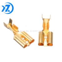 100pcs Flat Receptacles 6.3 mm Cable Lugs Spade Terminal Connector 0.5 1.5mm Uninsulated Brass Female Terminal