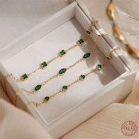 925 Sterling Silver Simple Emerald Crystal Bracelet For Women Light Luxury Temperament Mothers Day Jewelry Gift