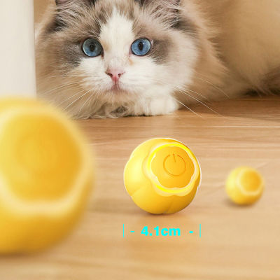 BOKALI ลูกบอลแมวไฟ LED 1ชิ้น41มม. ของเล่นกลิ้งอัตโนมัติสัตว์เลี้ยงแบบโต้ตอบตลกลูกแมวของเล่น Type-C สายชาร์จ