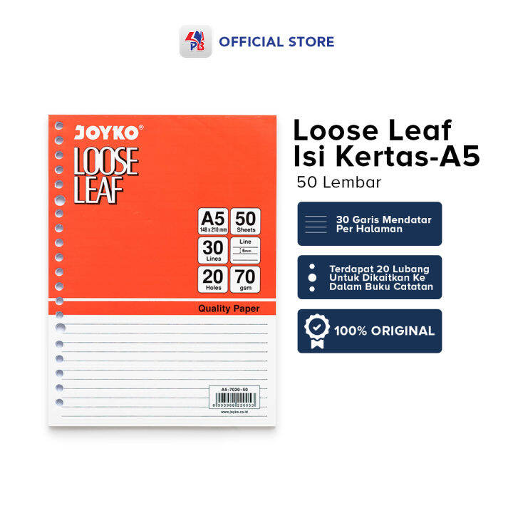 Loose Leaf A5 Bergaris Joyko 20 Lubang Isi Kertas File Binder 50 Lembar ...