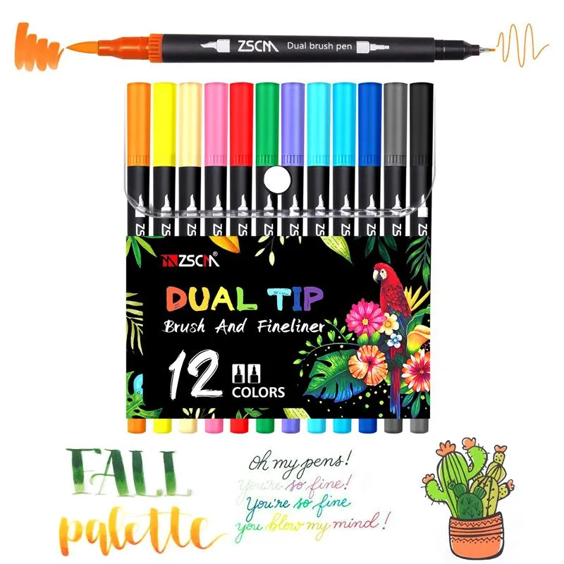 ZSCM 100 Colors Duo Tip Brush Markers Art Pen Set & 6 Pack Mixing