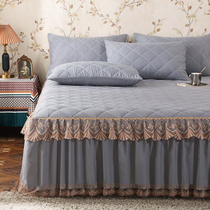 ผ้าระบายขอบเตียงขัดหนาทำจากผ้าฝ้ายลามิเนตลายลูกไม้ผ้าคลุมฟูก180x220cm-ผ้าคลุมเตียงตกแต่งห้องนอน