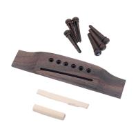 Acoustic Guitar Replacement Set Ebony Bridge End Pins Bone Saddle &amp; Nut and wood Bridge Parts