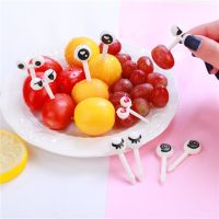 10pcs/set Mini Fruit Fork Eye Cartoon Expression Plastic Fork Fruit Toothpick For Children Fork Dessert Prikkers