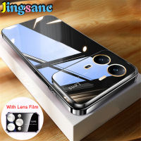 Jingsanc เคสชัดเจนแบบ HD หรูหราสำหรับ VIVO V25 5G/V25e เคสชุบไฟฟ้ามุมมองขนาดใหญ่พร้อมฟิล์มเลนส์ในตัวป้องกันรองรับการกระแทก TPU แบบนิ่มฝาครอบ Vivo V25 5G/V25e