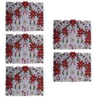 5X Christmas Embroidered Table Runner, Luxury Holly Poinsettia Table Runner for , 15 x 70 Inch