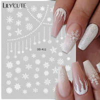 LILYCUTE 1แผ่นคริสต์มาสเล็บสติ๊กเกอร์สีขาวซิลเวอร์โกลด์เกล็ดหิมะซานตาคลอสเล็บ D Ecals เล็บตกแต่ง